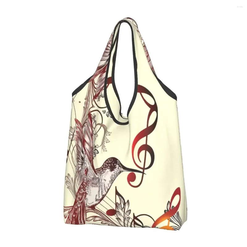 Sacs à provisions Colibri épicerie Kawaii Shopper sac fourre-tout à bandoulière grande capacité Portable Clef Notes de musique cinq lignes sac à main