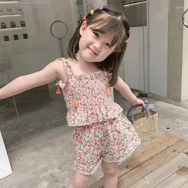 Clothing Sets Girls Summer Floral Sling Shorts Two Piece Set Baby Girl Clothes Fashion Kids Boutique Wholesale