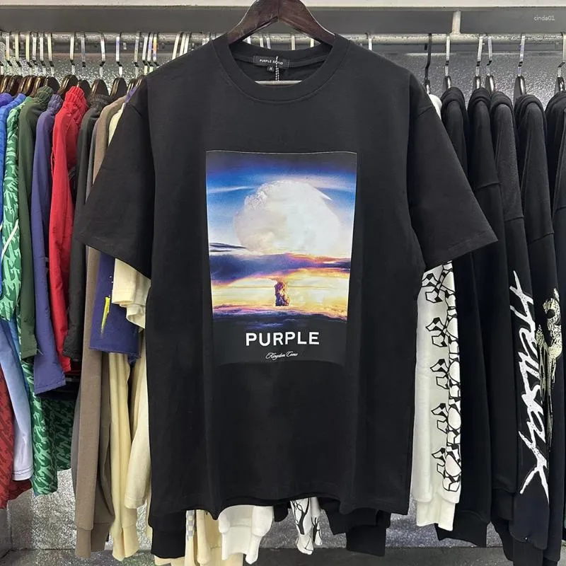 Męskie koszulki Purple marki streetwear Modna moda drukowana luźna bawełniana swobodna odzież koszula dla mężczyzn