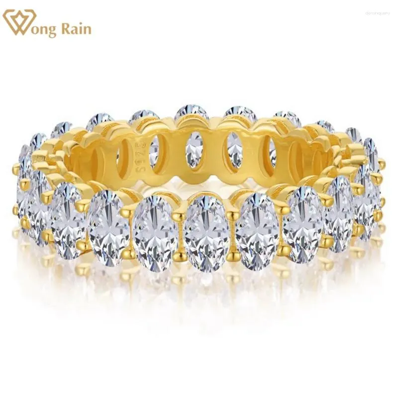 Cluster Rings Wong Rain 925 Sterling Silver Oval High Carbon Diamonds Gemstone 18K Yellow Gold Ring For Women Fine Jewelry Band Partihandel