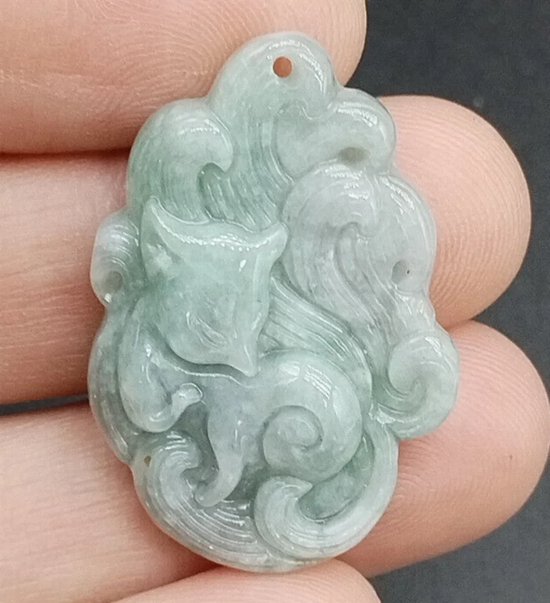 Certified Light Green Lavender A Jade Jadeite Nine-tailed Fox Jade Pendant