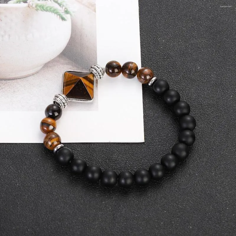 Strand Classic Beaded Armband Natural Tiger Eye Square Beads Elastic Bangles for Women Men Yoga Healing Balance Armband