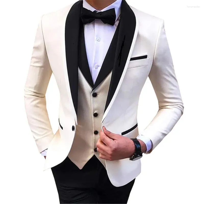 Ternos masculinos terno 3 peças fino ajuste xale lapela baile smoking casamento noivos jaqueta colete calças pretas em blazers masculino