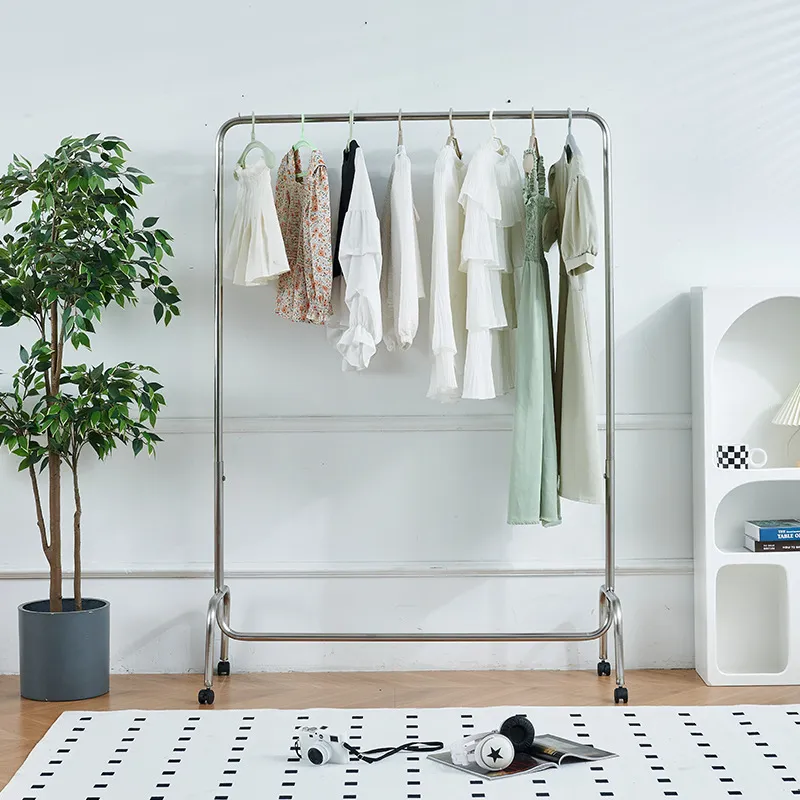 Roestvrijstalen kledingwinkel Display Rack, huishoudelijke kleding droogrek, vloer staand huishouden