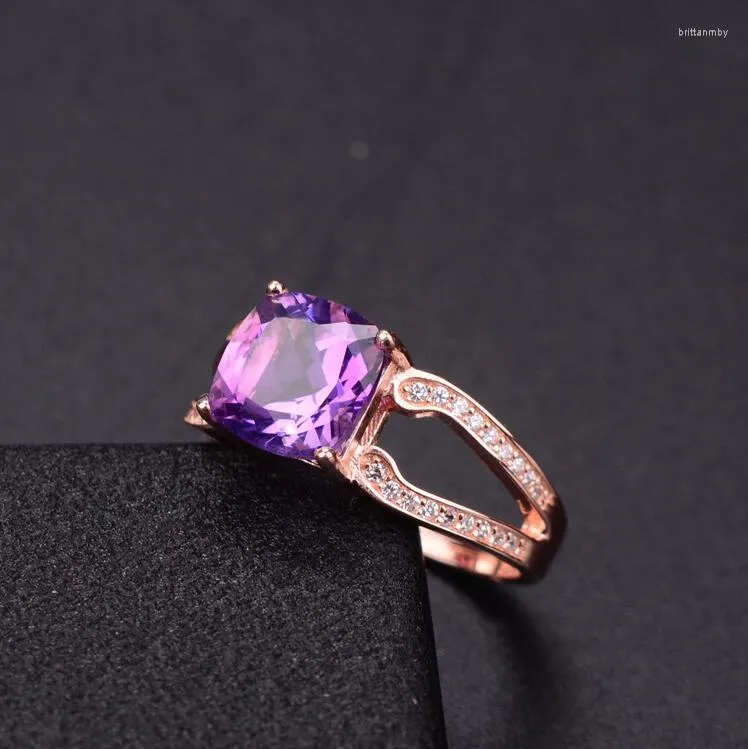 Bagues de Grappe Bague Améthyste Naturel Véritable Argent Sterling 925 48mm Gemme Cristal Violet Pour Femme Ou Homme