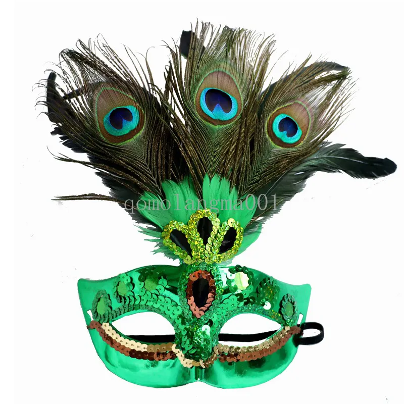 Maschere di piume con fascino Forniture spettacoli teatrali feste di Halloween Oggetti di scena in maschera Maschere a mezza faccia con paillettes scintillanti