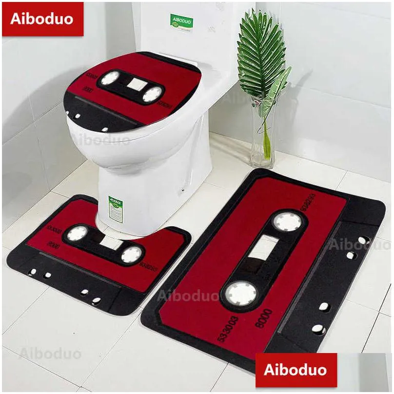 Couvre-sièges de toilettes Ers Aiboduo O Cassette S M Tapis de salle de bain 3pcs / Set Red Bat Mat Tape Couvercle antidérapant Er Set Toilettes Accueil Drop Deliv Dh2Re