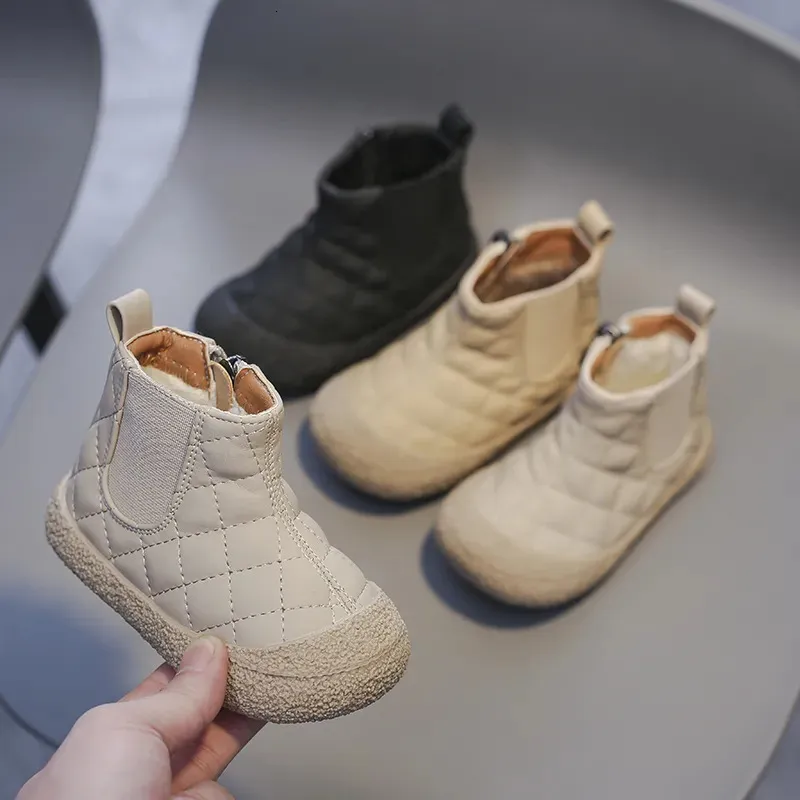 Зимние ботинки для маленьких мальчиков и девочек, зимняя плюшевая детская хлопковая обувь, нескользящая детская повседневная обувь для малышей 231124