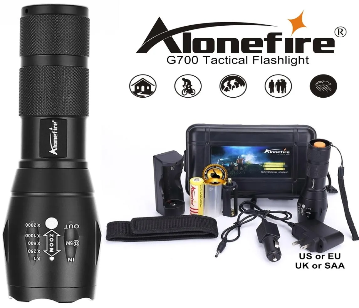 AloneFire G700/E17 T6 5000Lm High Power LED Zoom Tactische LED-zaklamp zaklamp lantaarnwandeling Reislicht 18650 Oplaadbare batterij1653717