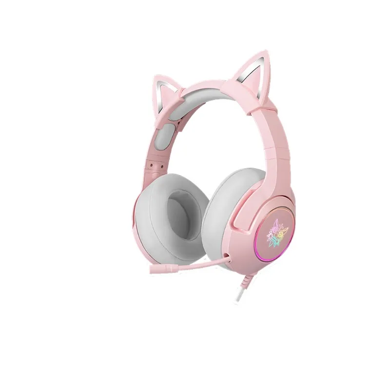 Cat Ears Gaming Headset Wired Headphone with Mic Noise-Cancelling ,7.1  Channel Stereo for PS4/Phone/PC Gamer Girls Headset fones