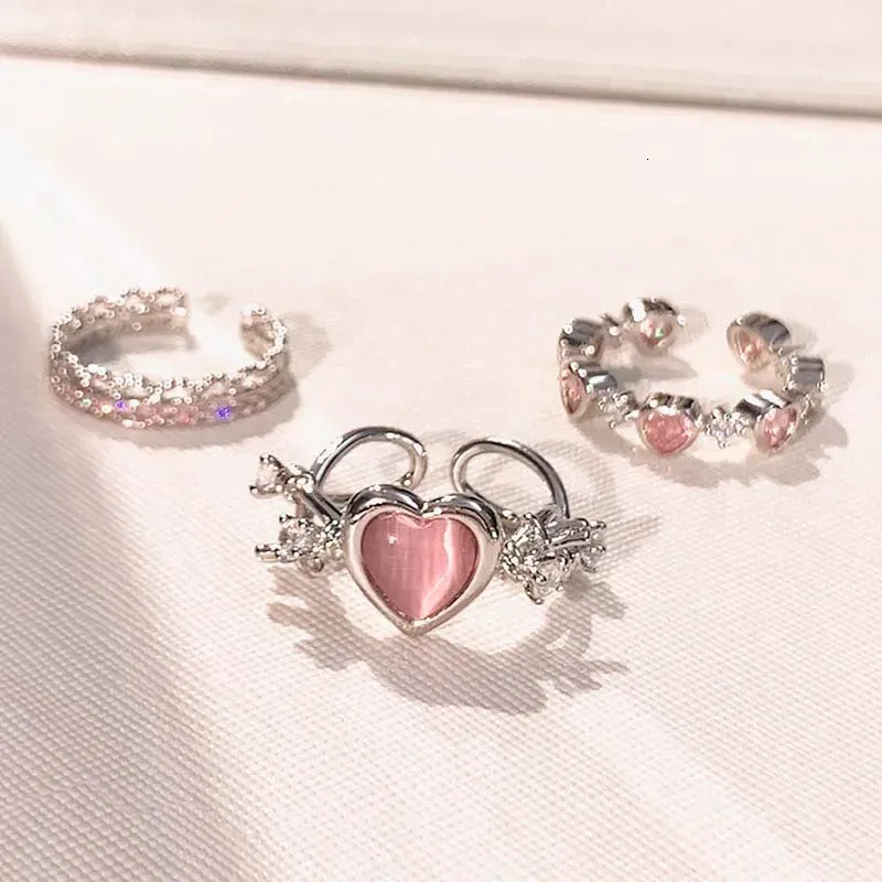 Band Rings Pink Love Heart for Women Opening Personality Thorn Finger Ring Fashion Sweet Girls Jewelry Wedding Party Accessories 2023 231123