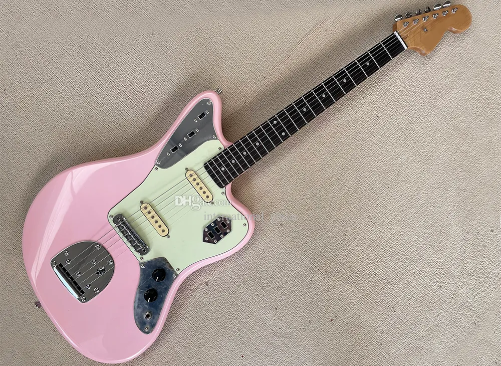 Customizable Pink Pink Electric Guitar With White Pickguard And