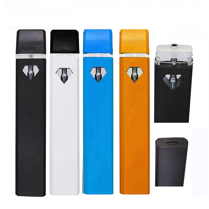 Stylo vape jetable 1,0 ml Chariots à cigarettes électroniques Épais Pod d'huile Vide Batterie rechargeable 280 mAh Vaporisateur à bobine en céramique Stylos à fenêtre en diamant plat Emballage avec logo personnalisé Royaume-Uni