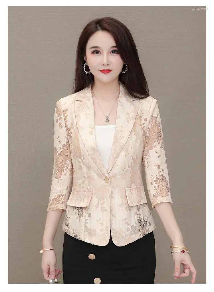 Costumes de costume féminin veste de costume en dentelle pour les femmes 2023 printemps été coréen fashion blazers tempérament loisir mi-manche bleizer de Mujer