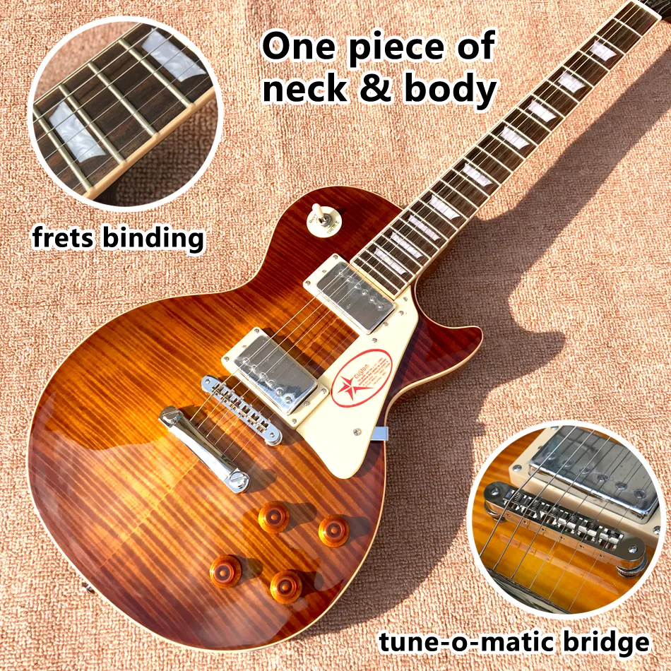 Custom Shop, fabriqué en Chine, guitare électrique de haute qualité, manche monobloc, pont Tune-o-Matic, reliure de frettes, livraison gratuite06