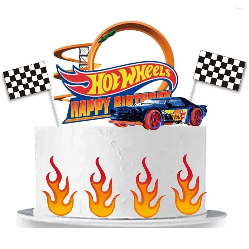 Party Supplies Wheels Fire Car Cake Topper Race Grattis på födelsedagen för pojkar gåvor baby shower gynnar borddekorationer