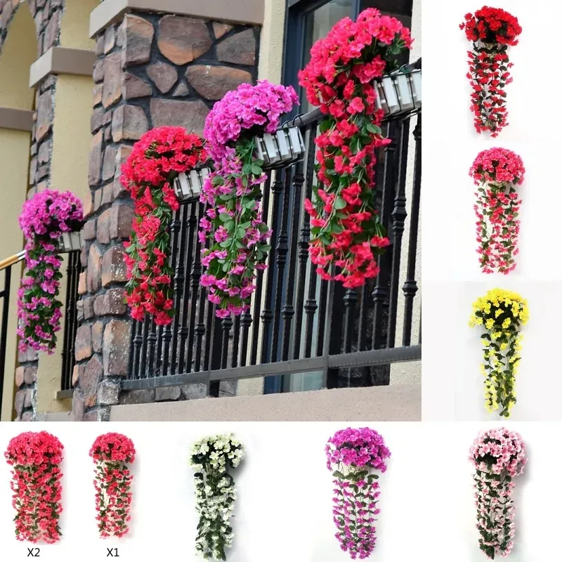 바이올렛 인공 꽃 벽 매달려 시뮬레이션 바이올렛 난초 가짜 실크 포도 나무 꽃 결혼 파티 홈 정원 발코니 장식