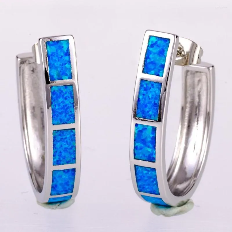 Hoop Earrings KONGMOON Large Semicircle Ocean Blue Fire Opal Silver Plated Jewelry For Women Piercing