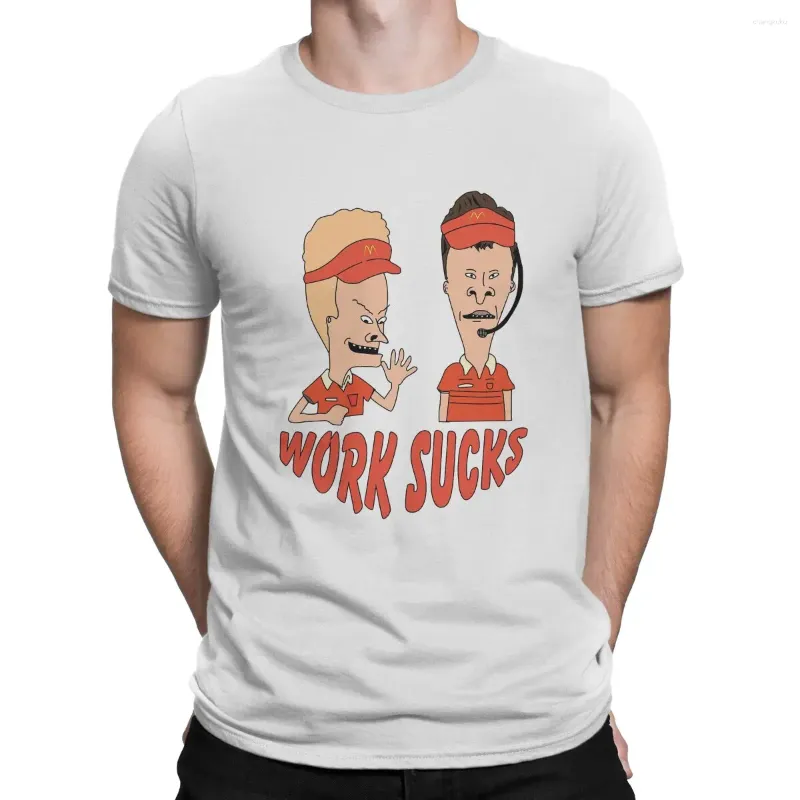 Men's T Shirts Beavis And Butthead Funny Sarcastic Cartoon Work Sucks Shirt Graphic Men Tees Summer Clothing Harajuku O-Neck TShirt