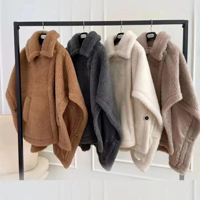 Kvinnors päls faux päls nallebjörn cape coat max päls alpaca sjal ull kvinnors lösa korrekta version 231123