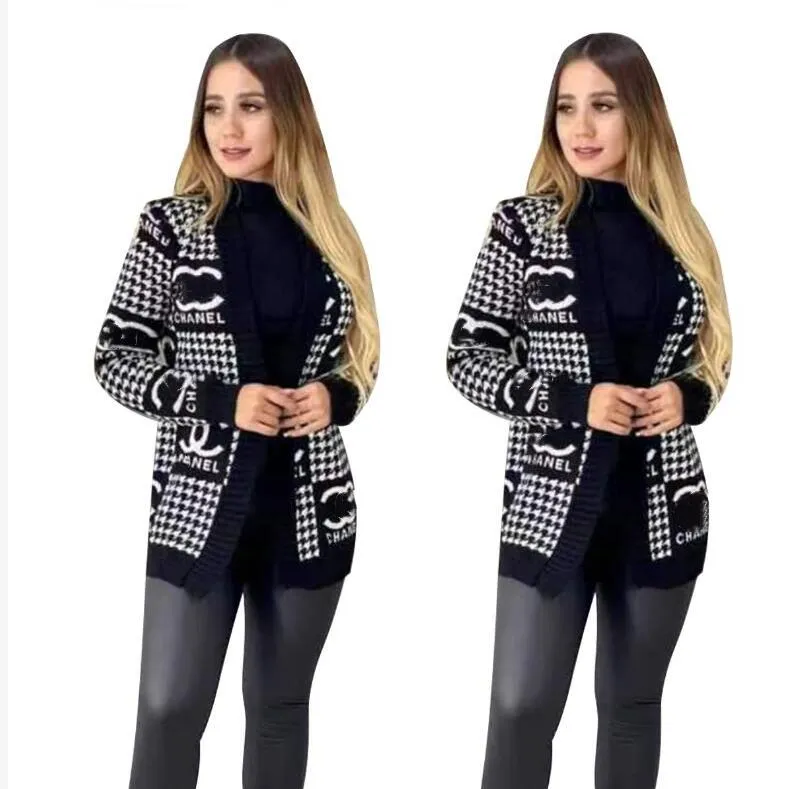 Nuovo designer da donna moda classica pullover in maglia allentata maglioni cardigan abbigliamento da cappotto giacca stile francese di media lunghezza stampato femminile