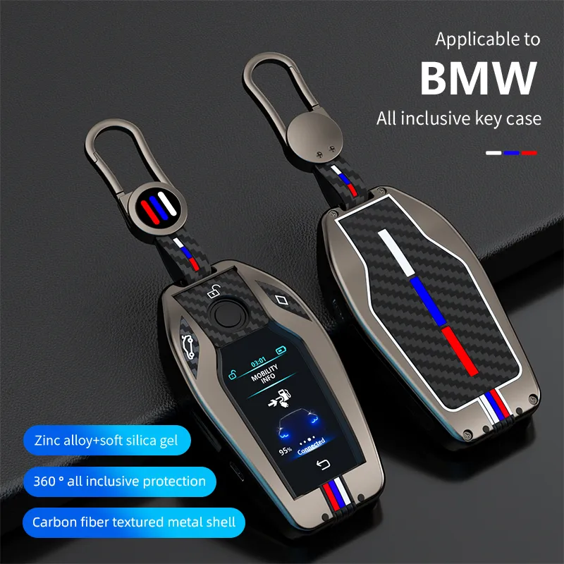  Key Fob Cover-Carbon Fiber Key Case Metal Car Key Shell with BMW  Keychain Compatible for BMW M5 X1 X2 X3 X4 X5 X6 2 3 5 6 7 Series-Gray :  Automotive