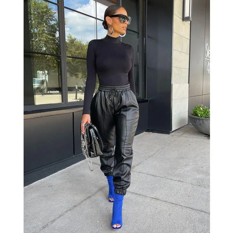 Women's Pants & Capris Fall Winter 2023 PU Leather Women Clothing Sexy Lace-up Solid Overalls Club Outfit Y2k Clothes Streetwear Wholesale I