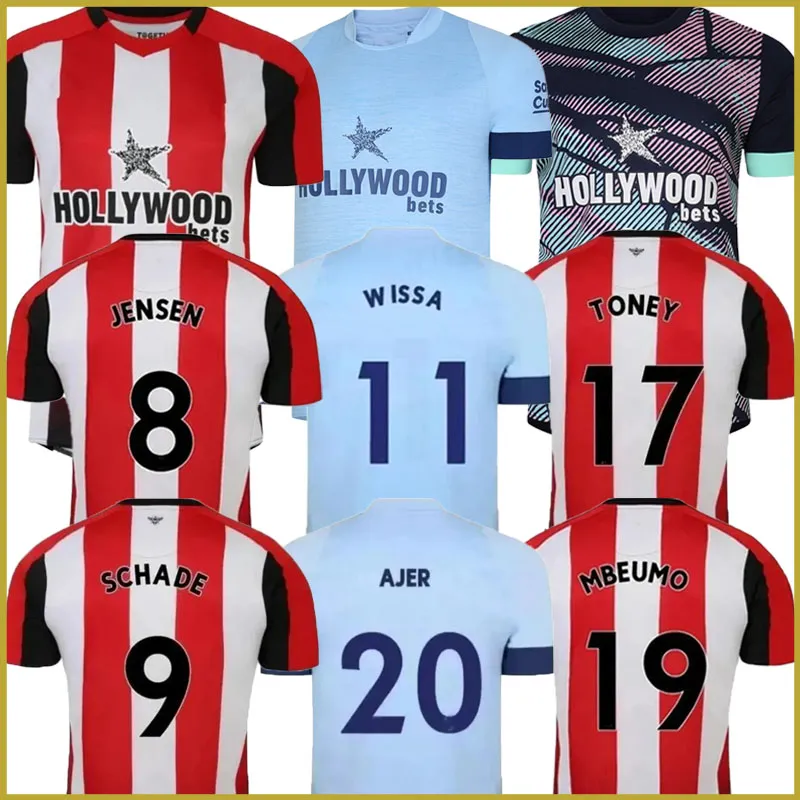 2023 2024 Brentfords Home Football Shirt Homens Kids Kit Dasilva Away23 24 Hickey Henry Jensen Schade Toney Norgaard MBeumo Janelt Camisas de futebol