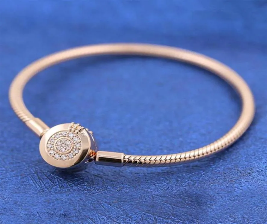 Bracelet plaqué or rose en argent sterling 925 avec couronne étincelante et chaîne O pour bracelets P européens289a7184890