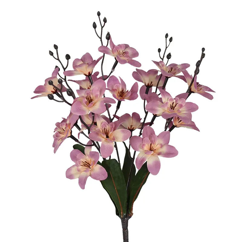 Wholesalea Alta qualità 20 teste Bouquet di orchidee Fiori di seta artificiale Autunno Magnolia Bouquet Centrotavola Casa Natale Decorazione di Capodanno