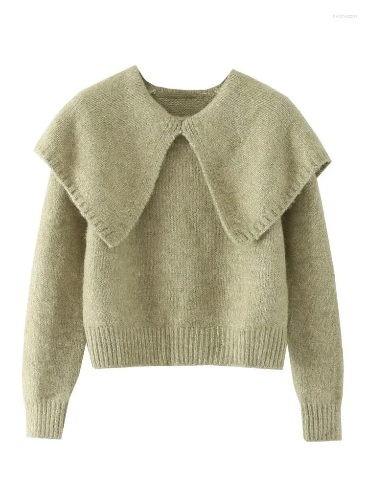 Suéteres de mujer cuello chal manga larga tejido informal suéter corto suelto ropa de invierno de gran tamaño para mujer