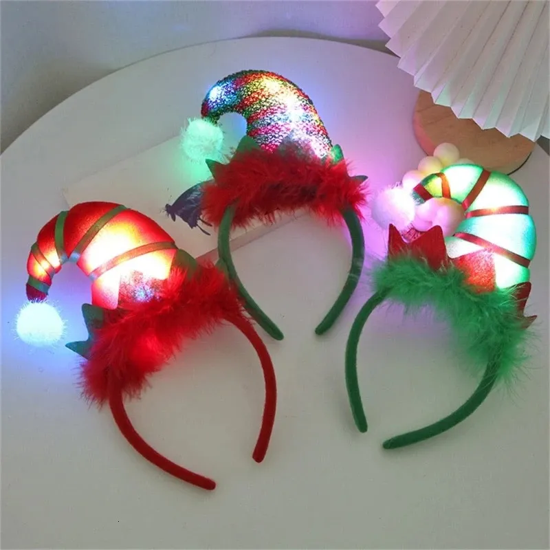 Hair Accessories 6pcs Light Up Christmas Headband Santa Hat Headbands Children Adult Headwear LED Glowing Ornaments Hair Accessories 231124