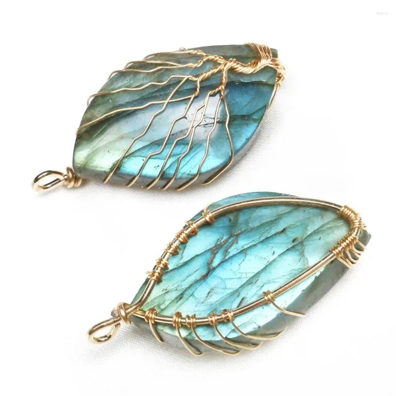 Estatuetas decorativas mineralali aleatória natural labradorite irregular pedra preciosa pingente artesanal fio de ouro enrolado árvore da vida fazendo