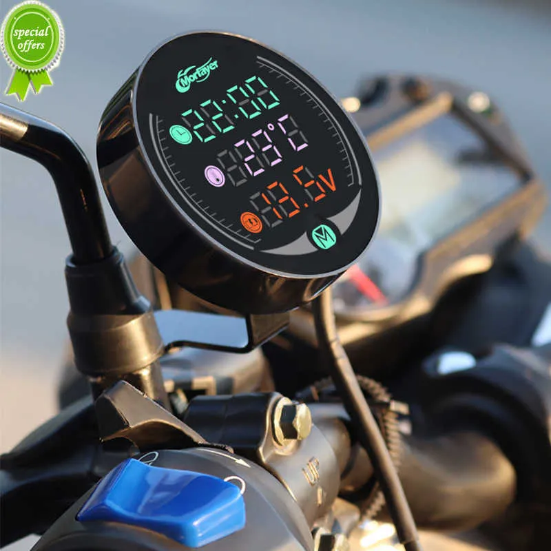 مقاييس الدراجات النارية متعددة الوظائف 5 في 1 LED Vision Instruments الوقت درجة حرارة الجهد الجهد USB 5V 2.5A الشحن 1pc