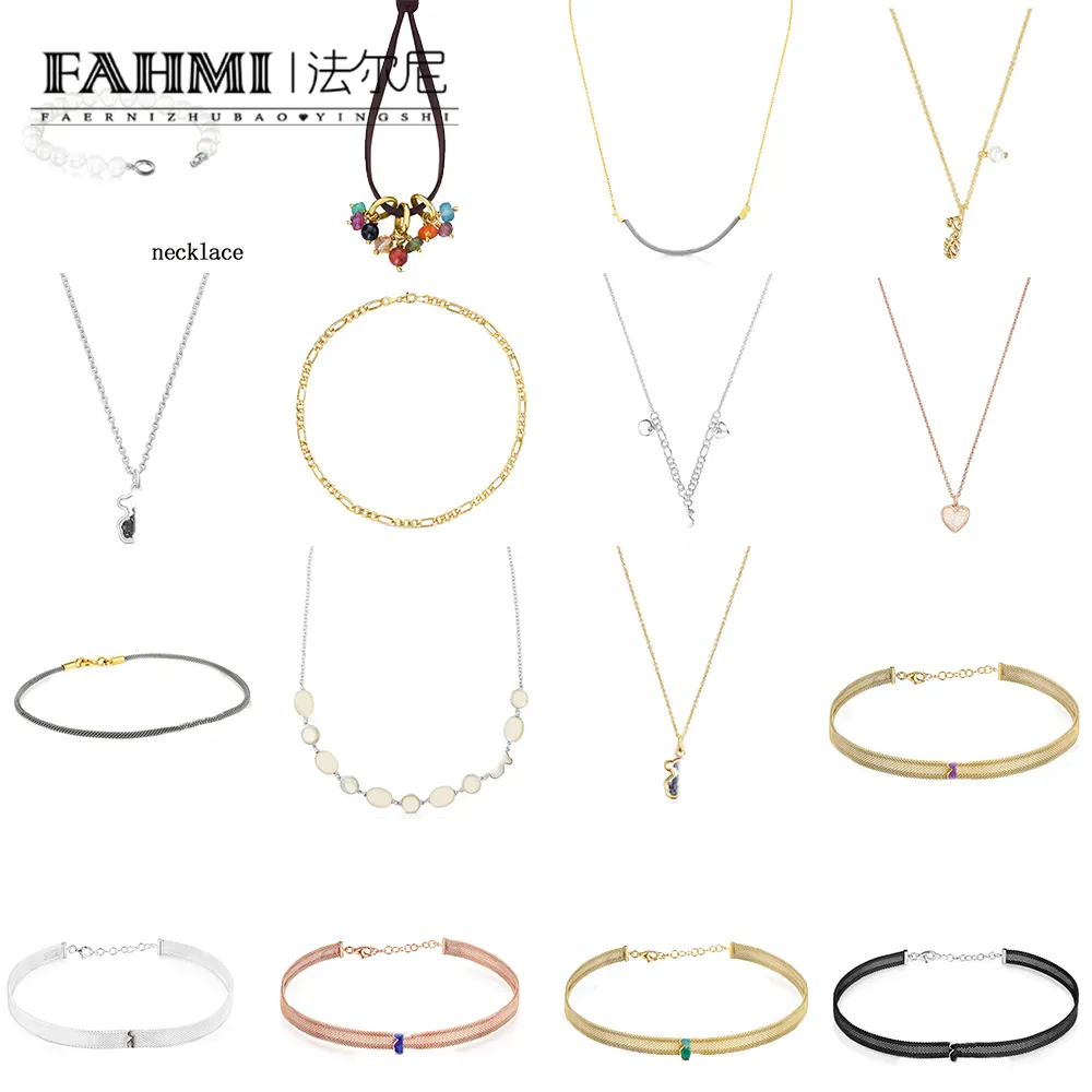 Fahmi Retro classic Cute bear hollow moon round long chain short chain necklace gold and silver necklace Anniversary, Engagement, Gift,Party,Wedding
