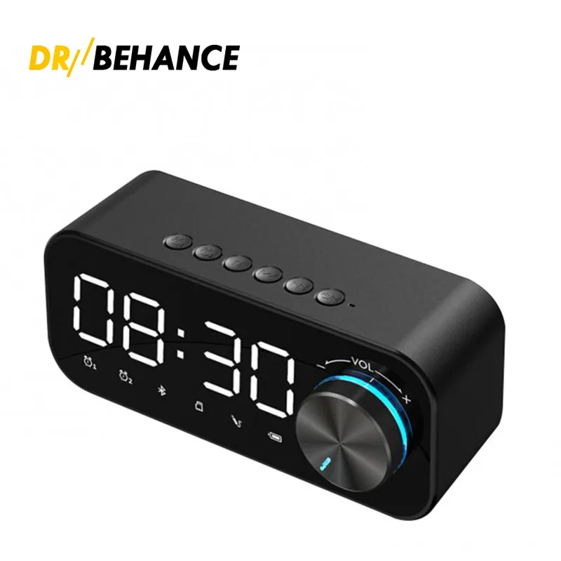 Horloge miroir Mini haut-parleur Bluetooth avec lumière Double réveil Haut-parleurs portables sans fil Subwoofers Soundbox Prend en charge la carte TF Lecteur de musique MP3