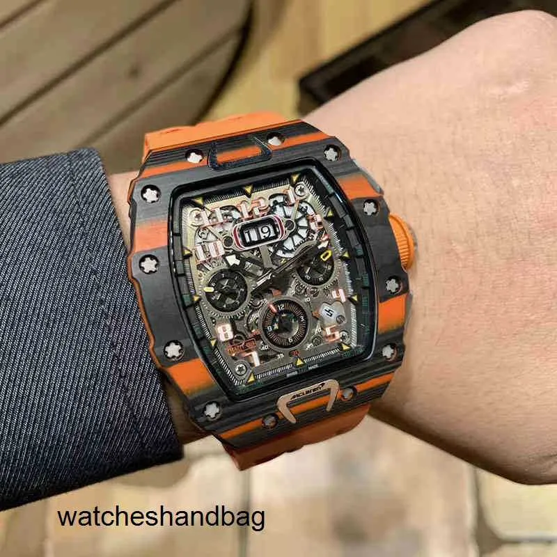 Richa Milles Leisure luksusowe mechaniki męskie zegarki na rękę na rękę RM11-03 wielofunkcyjna automatyczna maszyna pomarańczowa włókno węglowe WATC Wysoka jakość