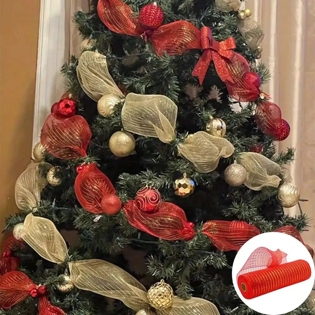Décorations de Noël Rubans de gaze de cristal de Noël Décorations d'arbre de Noël pour la porte de la maison Navidad Noel Kerst Cadeaux Happy Year 2024 231124