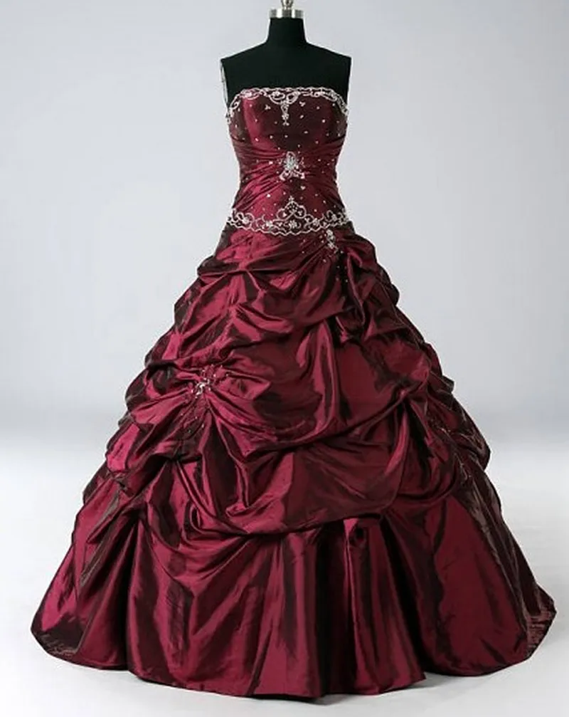 Vintage Burgundy Taffeta Strapless Floor-Length Wedding Dress with Lace-Up Back and Embroidery Beads from Dhgate A-Line Wedding Dresses - price 180.36 Vintage Burgundy Taffeta Strapless Floor-Length Wedding Dress with Lace-Up Back and Embroidery Beads from Dhgate A-Line Wedding Dresses - price 180.36