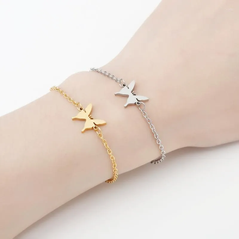 Link Bracelets Europe And The United States Stainless Steel Microinsert Plating Butterfly Lady Bracelet Environmental Friendly Simple H