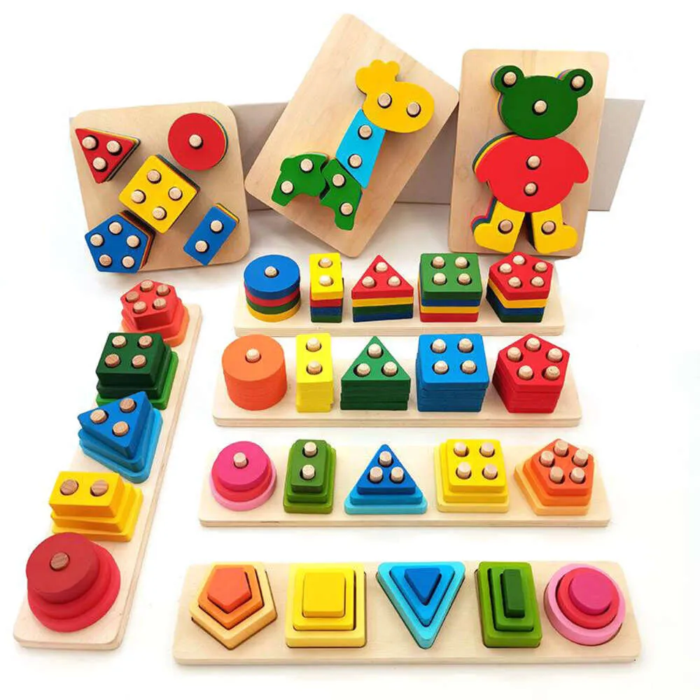 Jouets éducatifs pour bébés de 2 à 4 ans, ressources d'apprentissage, jeu de blocs en bois Montessori pour enfants en bas âge