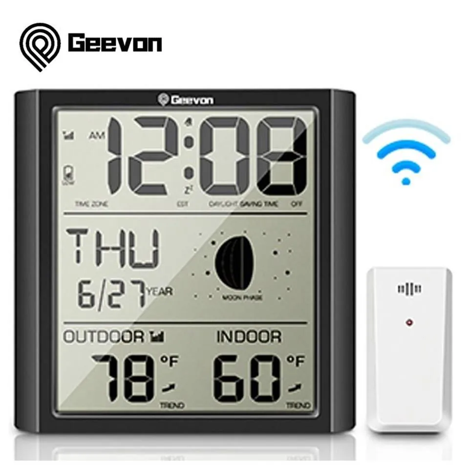Desk & Table Clocks Geevon Alarm Clock Weather Station Indoor Watch With Temperature And Humidity Gauge Digital Moon Phase Snooze2145