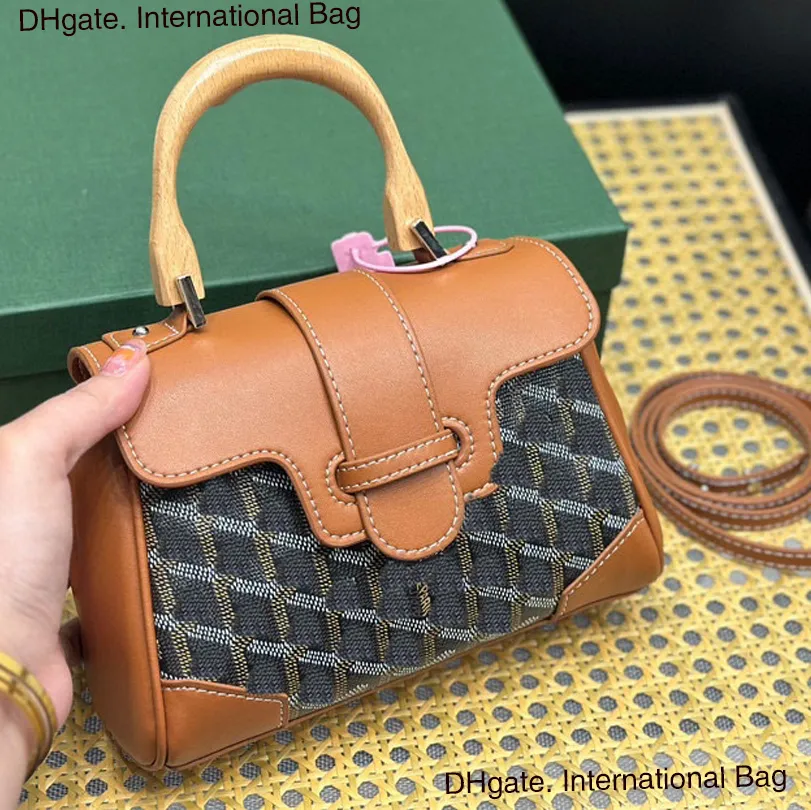 Borsa Saigon di lusso a bassa chiave - Borsa di design per borse da lamo con maniglia in legno a spalla regolabile e staccabile - mini mini da donna a una spalla da donna