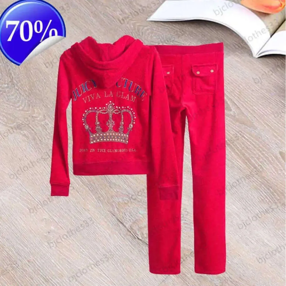 2023 Juicy Trainingspak Tweedelige Damesbroek Terug Diamant Ornament Kroonprint Normale Capuchon Slanke Tops Rechte Losse Mode Casual Broek Dames 688ss