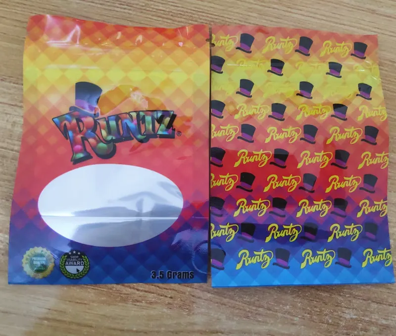 Runtz Packing Torby Mylar Stand Up Pakiety zamka sury suchy kwiat 3,5G Opakowanie opakowanie puste torby