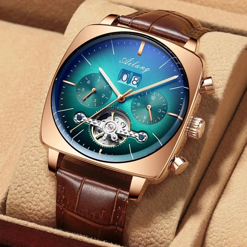 Other Watches AILANG famous brand watch montre automatique luxe chronograph Square Large Dial Watch Hollow Waterproof mens fashion watches 231123