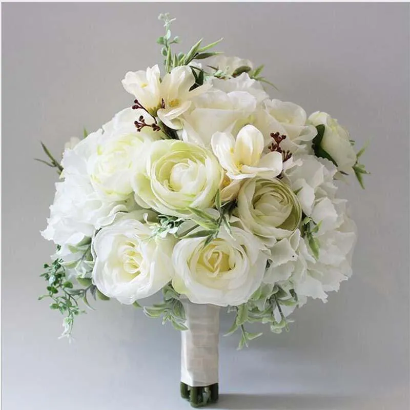Couronnes de fleurs décoratives artificielles PE blanc Rose mariage tenant des Bouquets mariée Bouquet de mariée fleurs décoratives