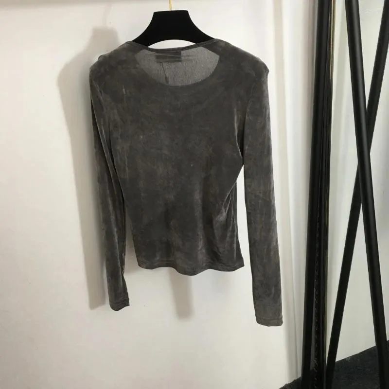 T-shirt da donna W19 Autunno e inverno T-shirt in velluto ad alta densità Girocollo Manica lunga Pelle morbida Slim-fit Moda Nero Grigio S-L