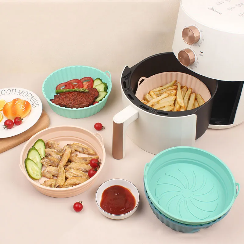 Foldable Reusable Air Fryer Silicone Liners Pot Basket Bowl Pan Folding Oven Tray Food Safe Non Stick Baking Tray W0003