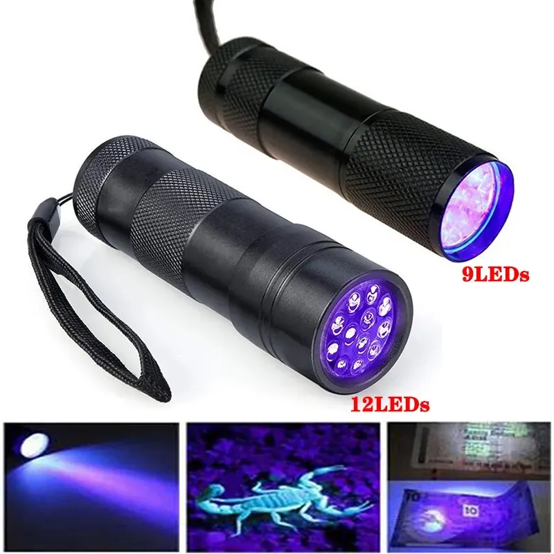 Portable LED Flashlight Torches 9 12 LEDs UV Lamp 365-400nm Detector Light for Dog Cat Urine Pet Stains Bed Bugs Scorpions Machinery Leaks Inspection